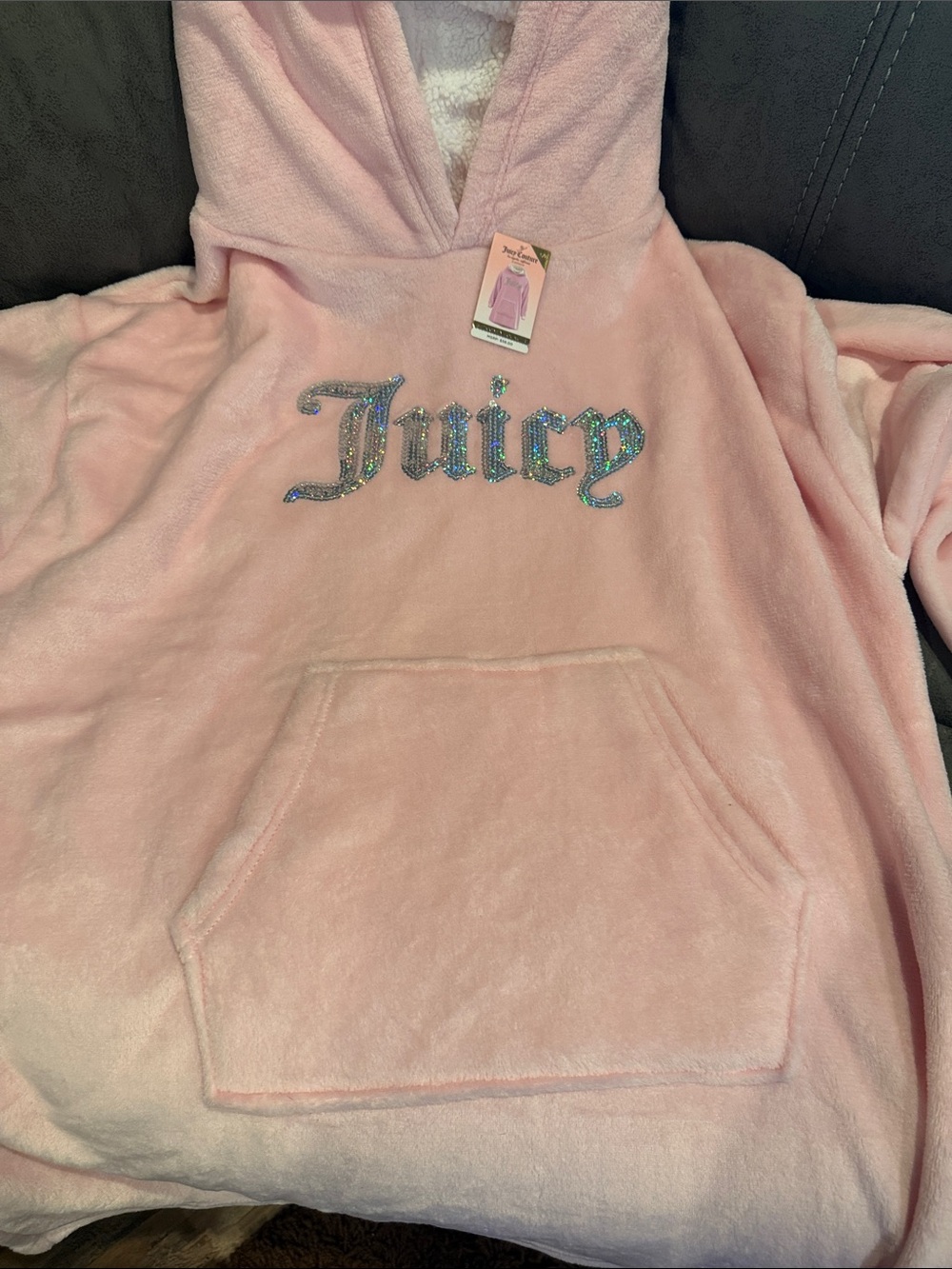 Juicy Couture Light Pink Plush Hooded Lounge Poncho with Rhinestone Logo